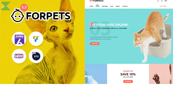 Тема Forpets - интернет-магазин для животных с рейтингом 5 звезд